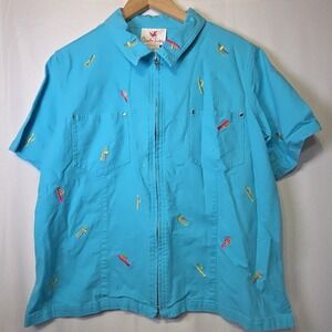 Quacker Factory Linen Blend Embroidered Beach  Shirt Jacket Zip Front Large L